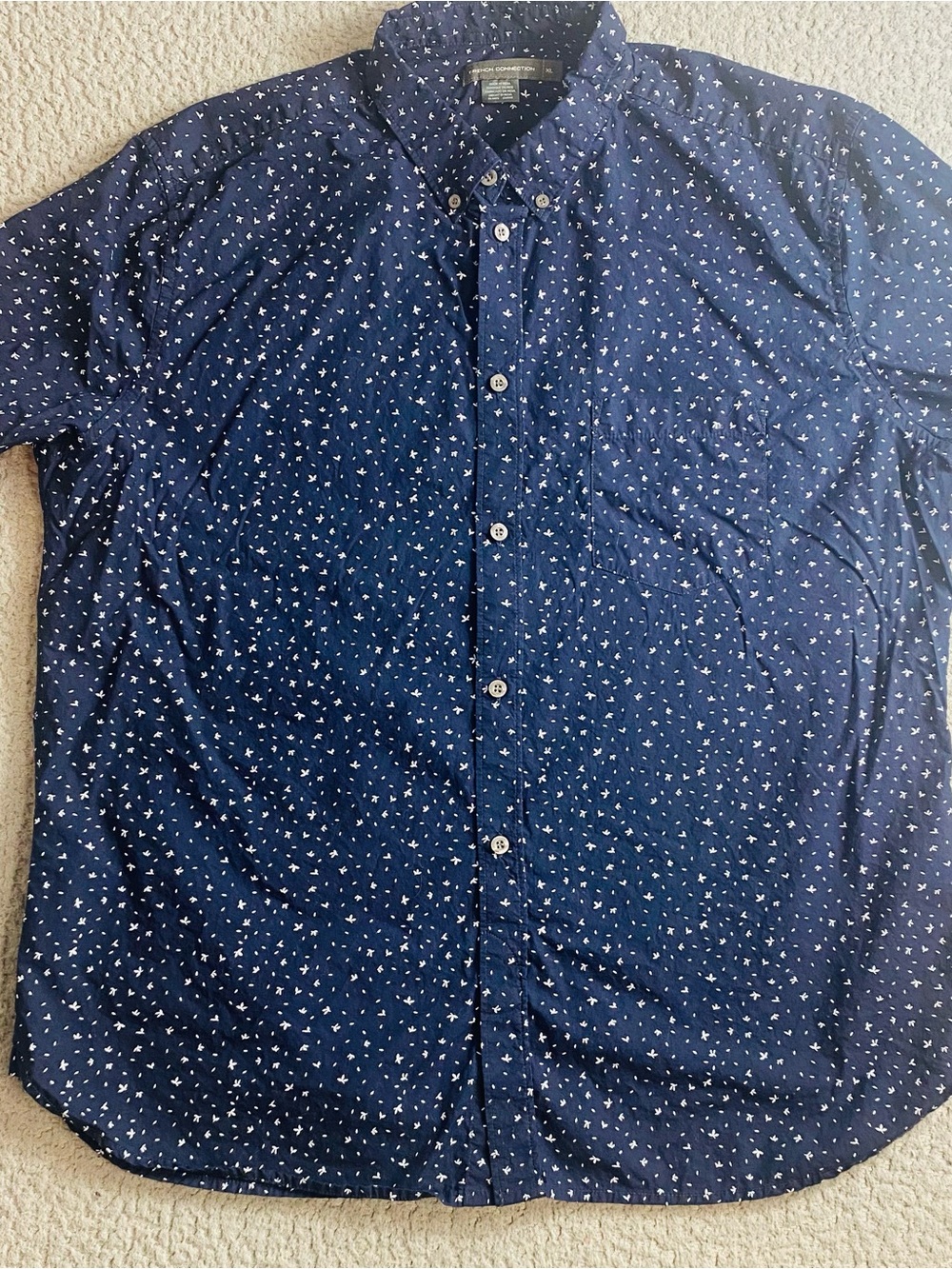 French Connection Navy Button-Down Shirt with White Micro Print